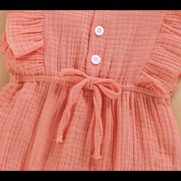 Baby girls linen romper with matching headband - Picture 7 of 8